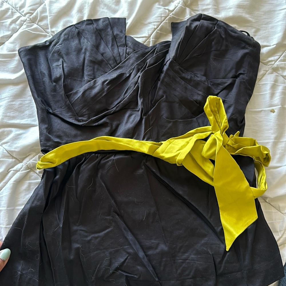 Odille Black Strapless Dress with Yellow Sash